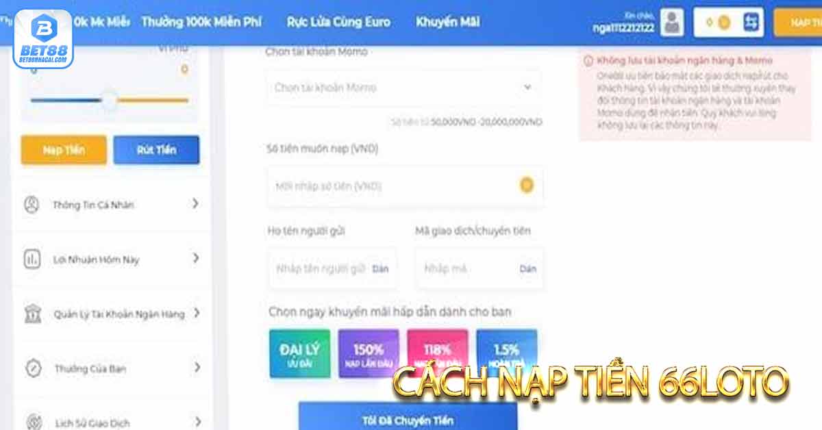 Cách nạp tiền 66loto